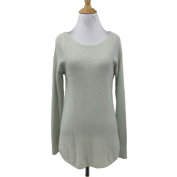 Max Studio Sweater Womens S Small Green Tea Cashmere Pullover Curved Drop Tail - Picture 1 of 13